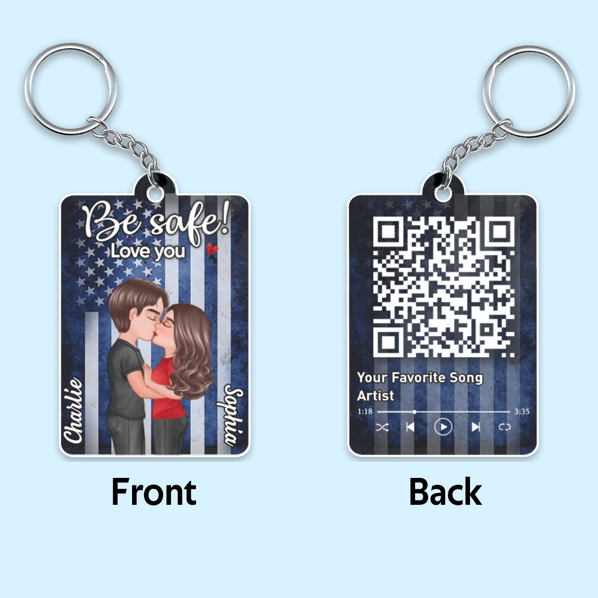 You & Me We Got This Hero Couple Kissing QR Code Song Gifts by Occupation Gift For Her Gift For Him Firefighter, Nurse, Police Officer Personalized Acrylic Keychain