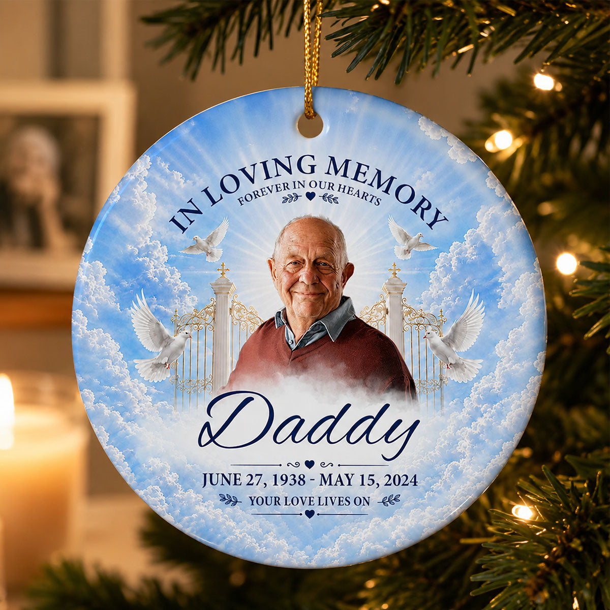 In Loving Memory Your Love Lives On - Personalized Ceramic Ornament - Memorial Gift, Funeral Keepsake