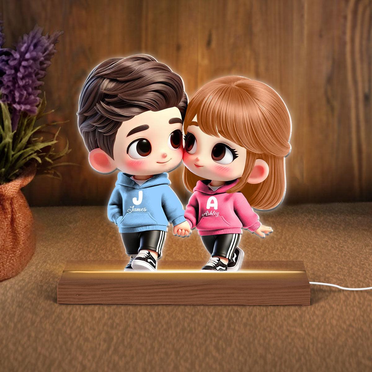 3D Effect Cute Cartoon Couple Holding Hands Personalized LED Night Light, Anniversary &  Gift for him, Gift for her
