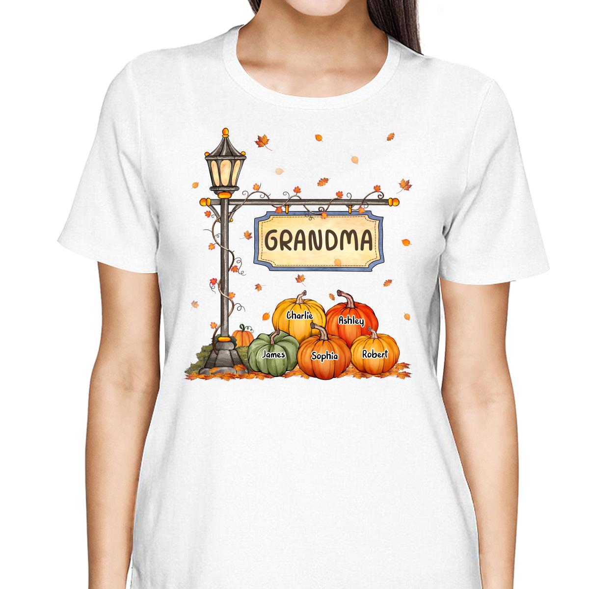 Fall Season Grandma Mom Lamp Post Pumpkins Personalized Shirt