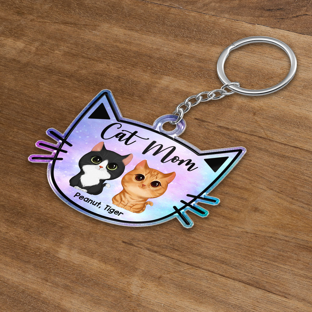 Galaxy Cat Mom Watercolor Cute Cats Cat Face Shape Personalized Acrylic Keychain