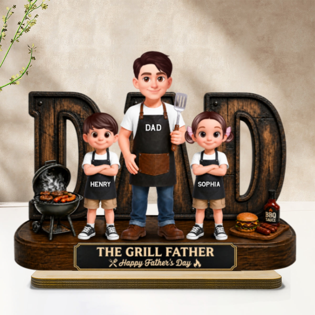 BBQ King Of The Grill Dad - Personalized Wooden Plaque - Father's Day Gift For Dad, Husband