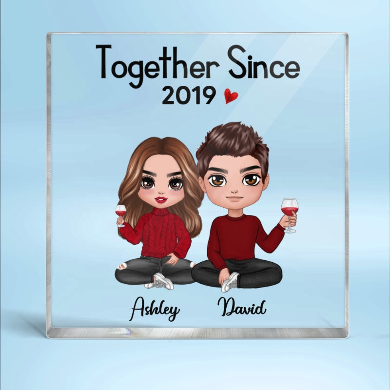 Doll Couple Sitting Gift For Him Gift For Her Personalized Square Acrylic Block Plaque