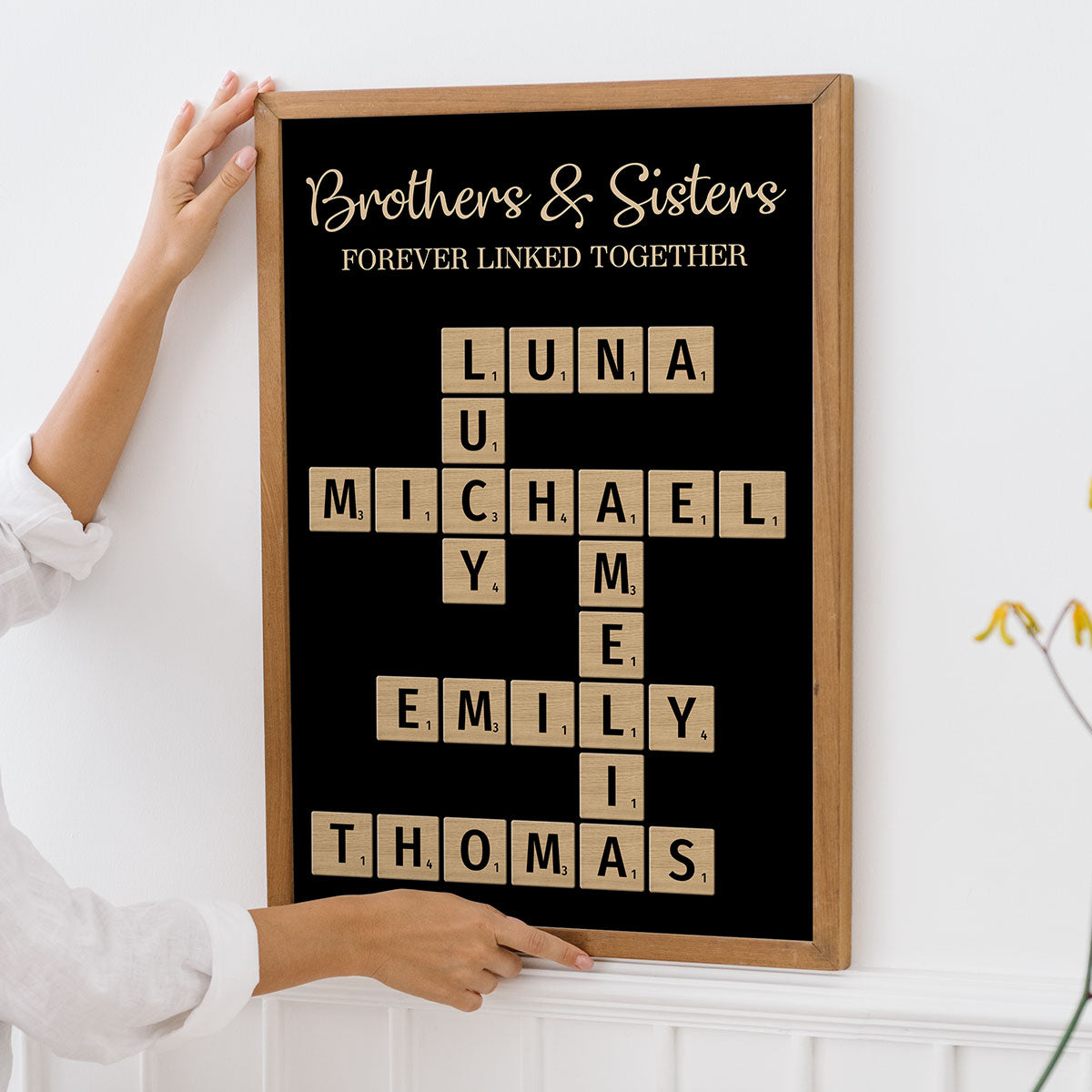 Brothers & Sisters, Forever Linked Together Crossword Puzzle Art Personalized Poster, Gift For Brothers, Sisters, Siblings, Family