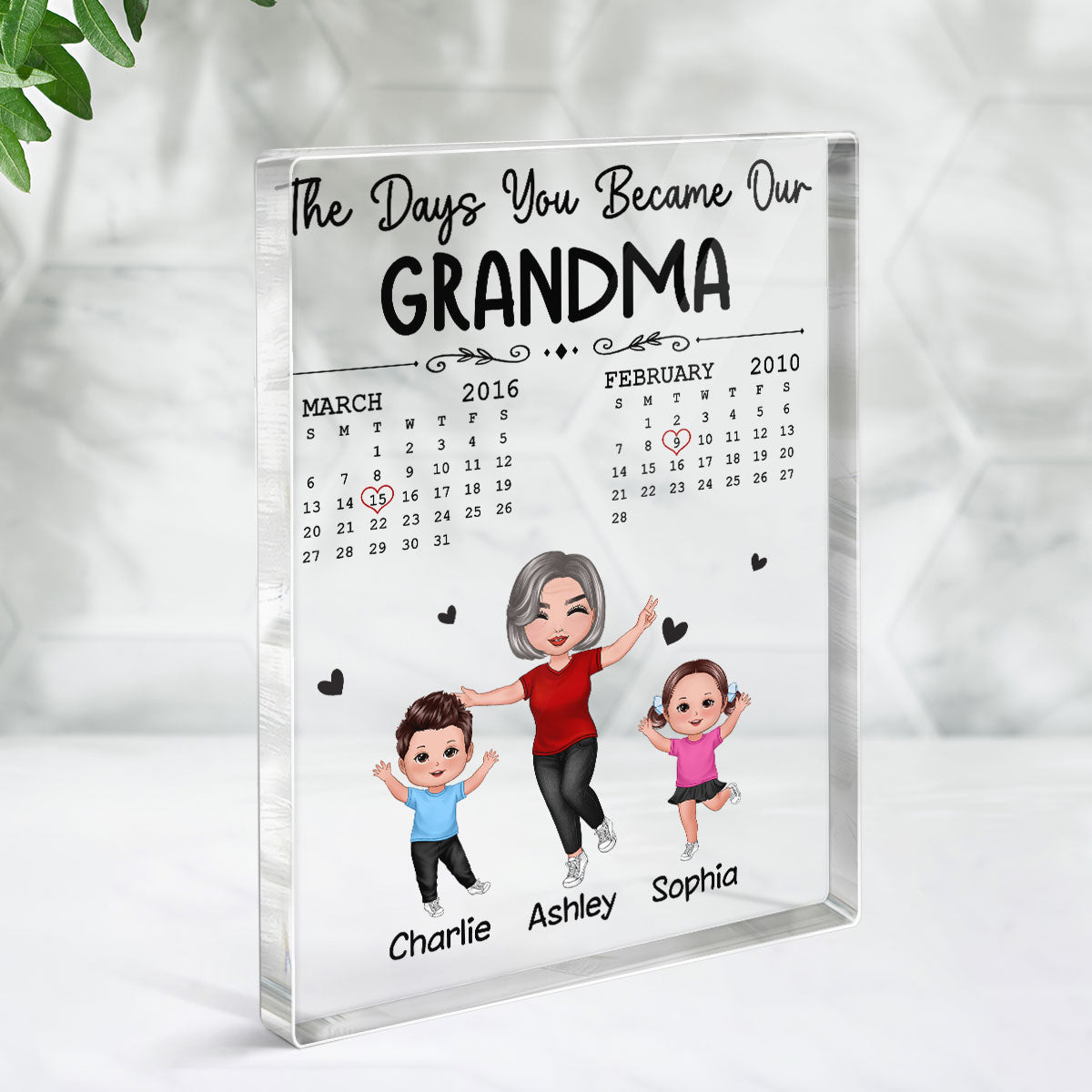 The Days You Became Our Grandma Happy Woman & Doll Kids Personalized Vertical Rectangle Acrylic Block Plaque