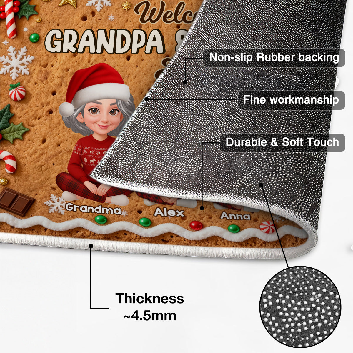 3D Effect Gingerbread Theme Welcome To Grandpa Grandma House Christmas - Personalized Doormat