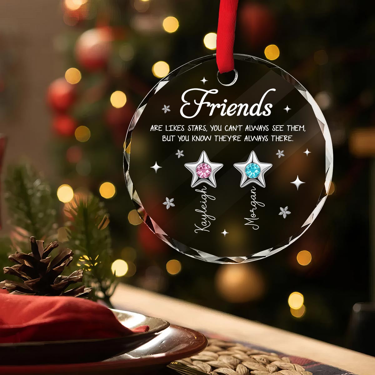 3D Birthstone Effect Custom Color Friends Sisters Are Like Star - Personalized Glass Ornament - Gift For Best Friends, Sisters