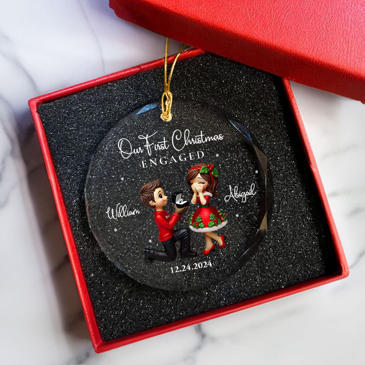 Our First Christmas Engaged Married, Newly Engaged Married Couple Personalized Glass Ornament, Gift for him, gift for her