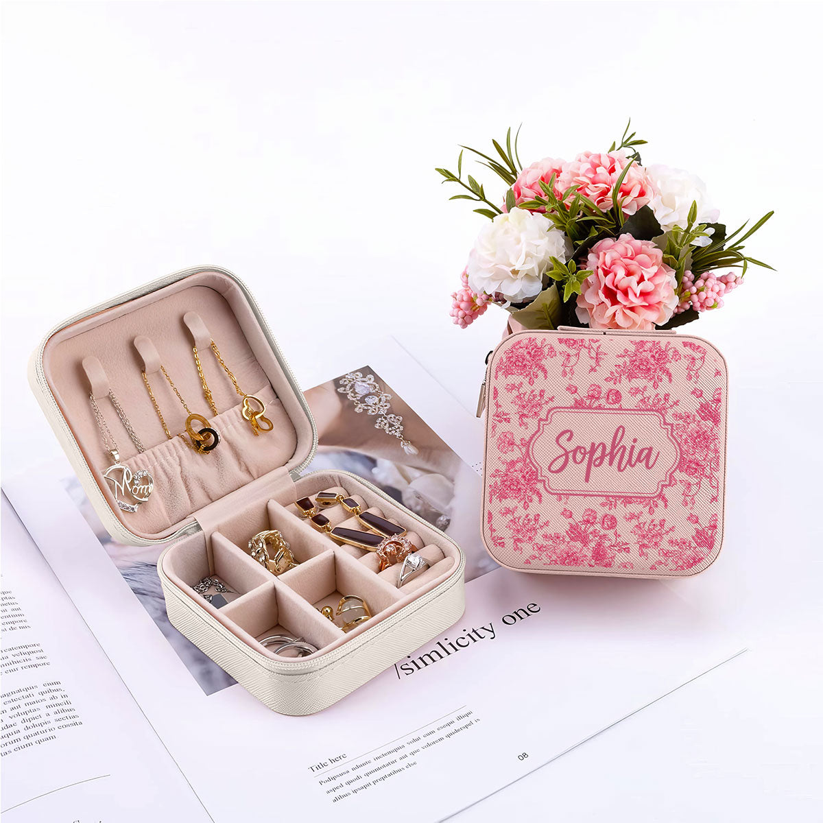 Chinoiserie Pattern Custom Name Gift for Women Friends Teen Birthday Gift Travel Case Personalized Jewelry Box