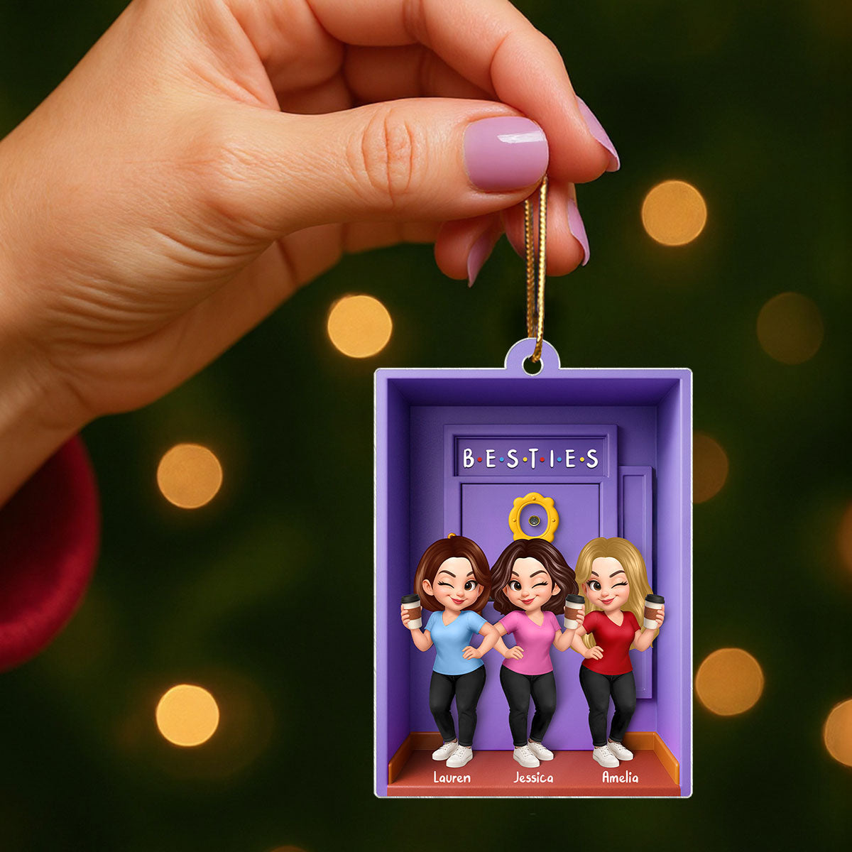 Besties Purple Door Entryway 3D Effect Personalized Acrylic Ornament, Gift for Best Friends, Besties, Sisters