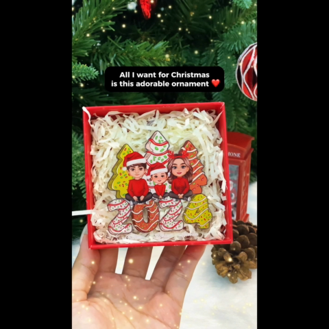 Family Crossed Legs Sitting Christmas Tree Cake Patterned Personalized Acrylic Ornament