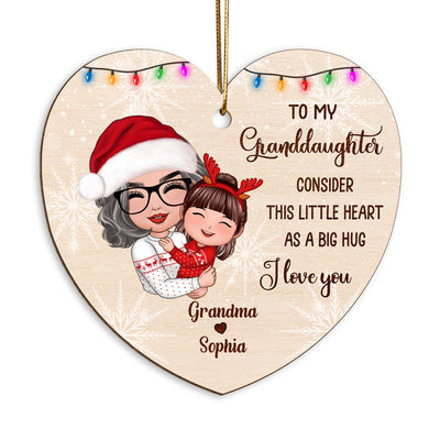 Grandma Mom Hugging Kids Consider This Heart As Big Hug Personalized Wooden Ornament