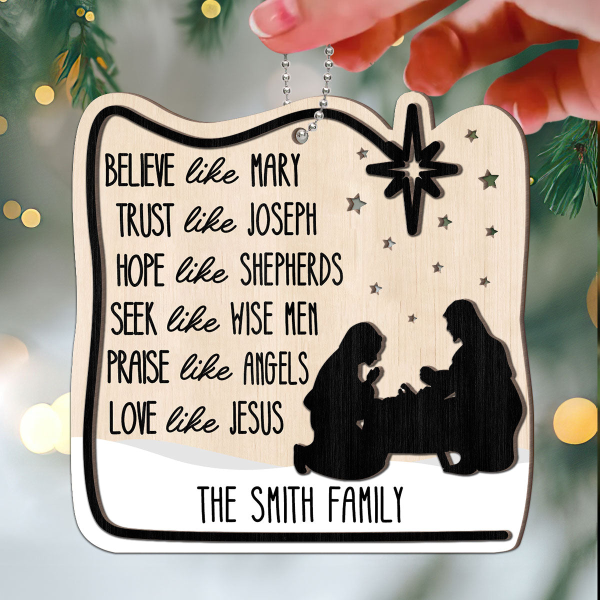 Believe Like Mary Christian Family Personalized 2-Layer Wooden Ornament