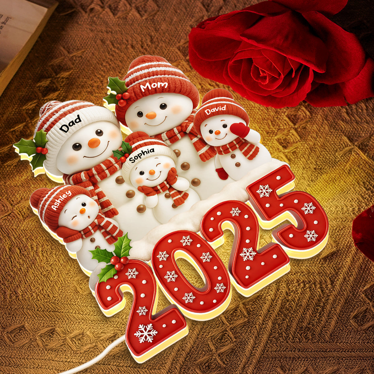 Family Snowman 2025 Togetherness - Personalized Light Box - Cutest Design with 3D Effect - Christmas Gift for Husband, Wife, Christmas Decor