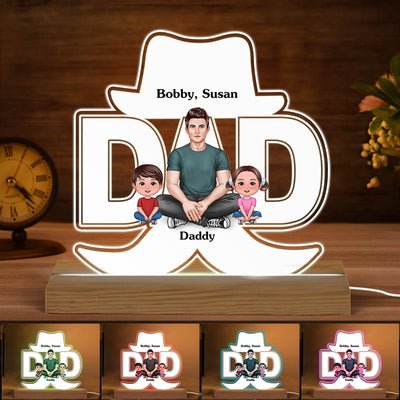 Real Dad And Kids Personalized Acrylic Custom Shape LED Night Light