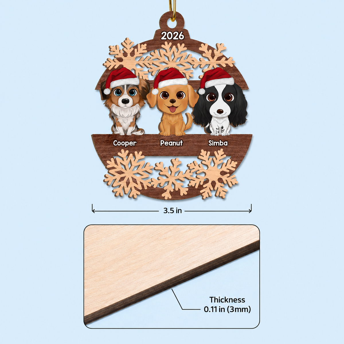 Snowflake Dogs Cats Christmas Sitting Personalized Wooden Ornament