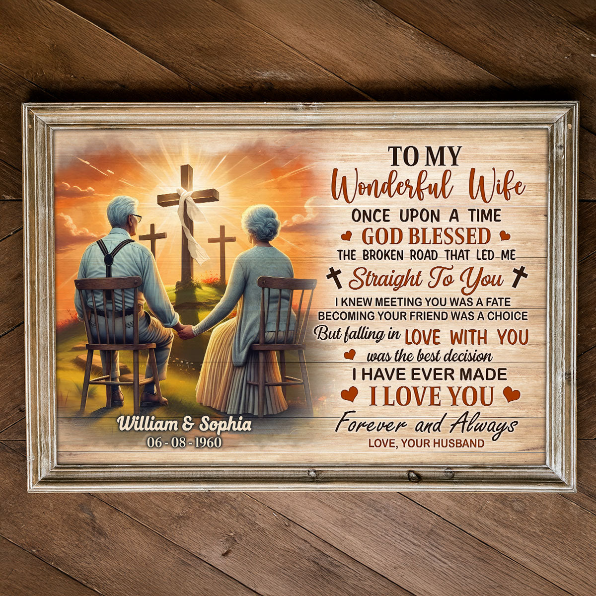 Cross God Gave Me You Old Couple Sitting Personalized Poster, Anniversary  Gift For Him, Her, Husband, Wife