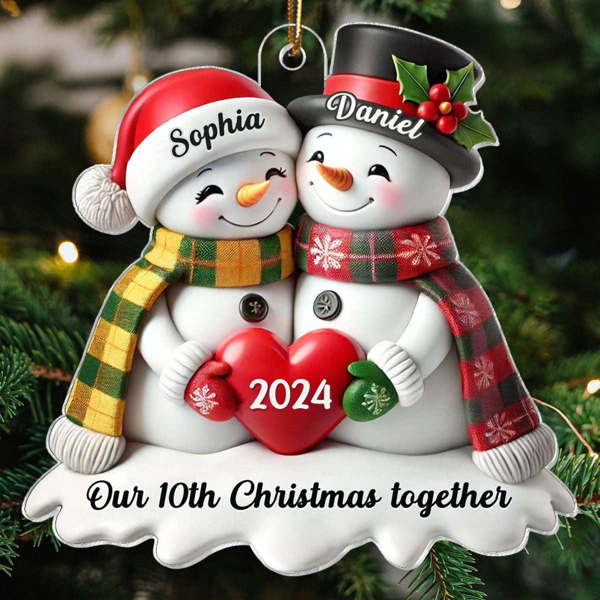 3D Effect Snowmen Couple Together Christmas Personalized Acrylic Ornament, Christmas Gift For Him, For Her