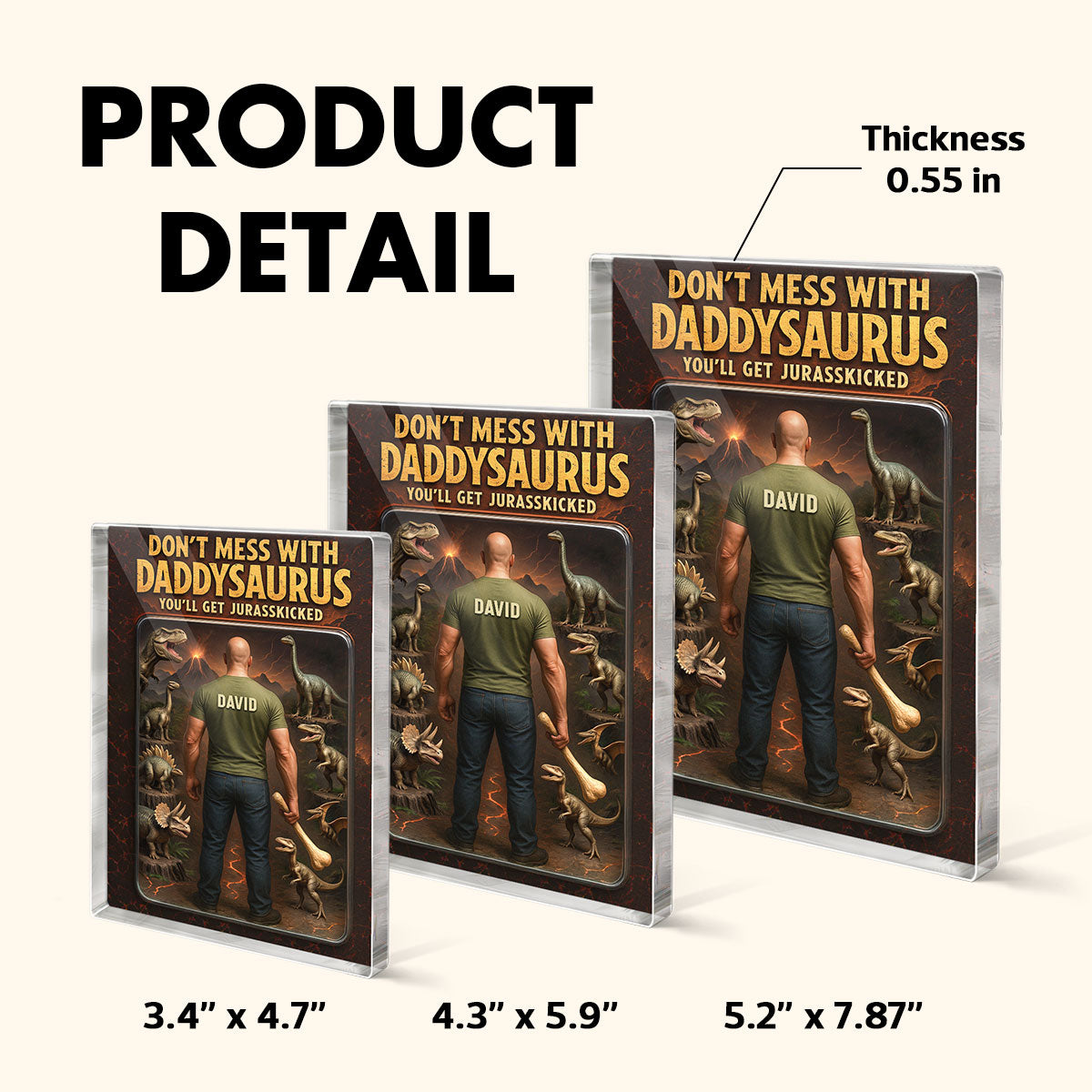 3D Effect Don't Mess With Daddysaurus Custom Figure Personalized Flat Rectangle Acrylic Block, Gift For Dad