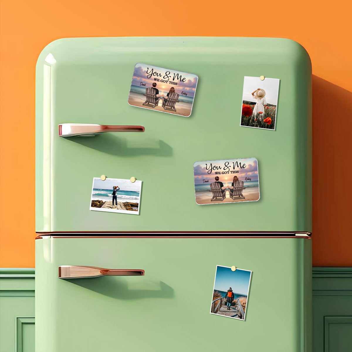 Couple Sitting Beach Landscape Personalized Acrylic Fridge Magnet, Heartfelt Gift For Couple, For Him, For Her, Boyfriend, Girlfriend, Husband, Wife