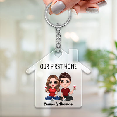 Doll Couple Sitting Our First Home Personalize Acrylic Keychain