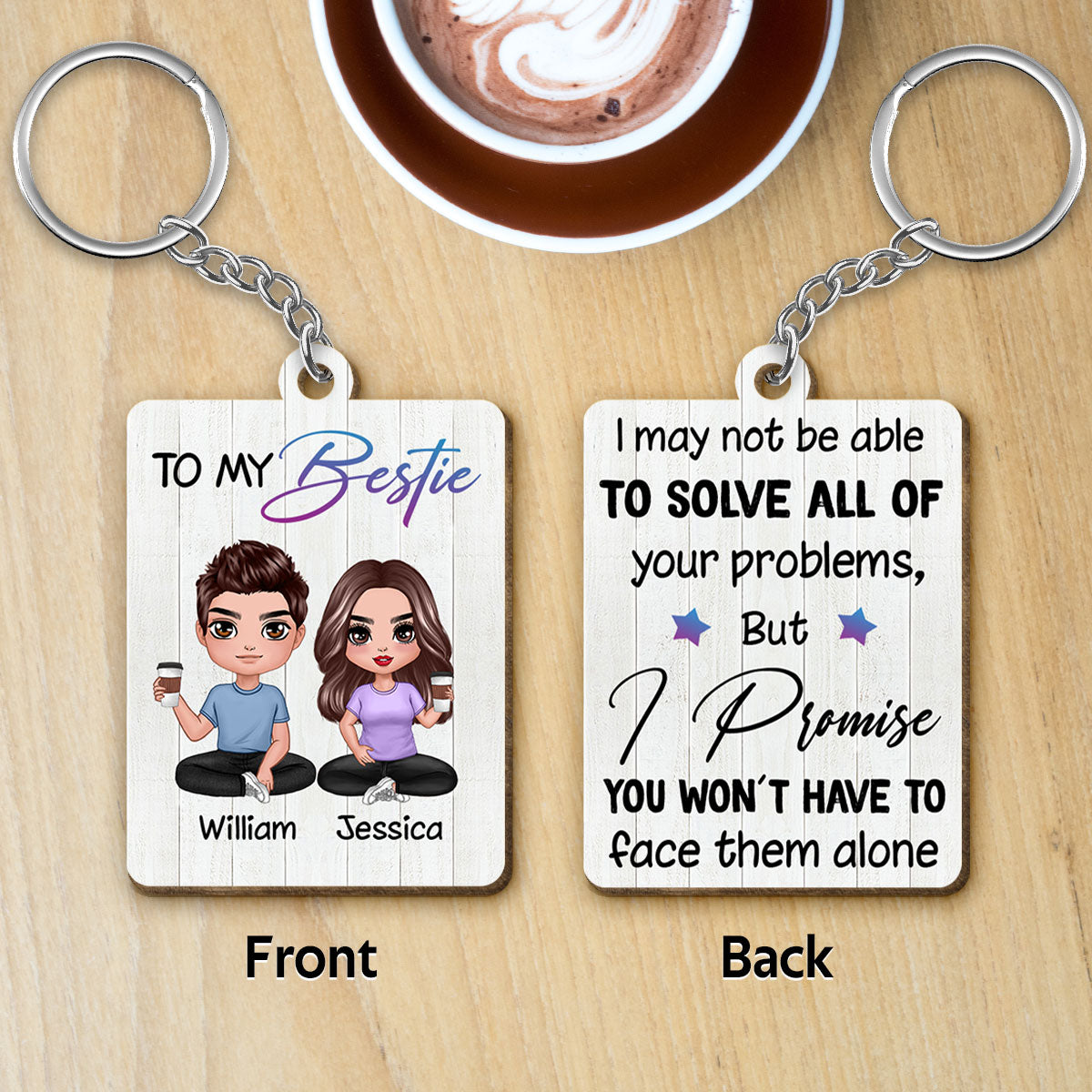 Doll Besties Man Woman Male Female To My Bestie Personalized Wooden Keychain