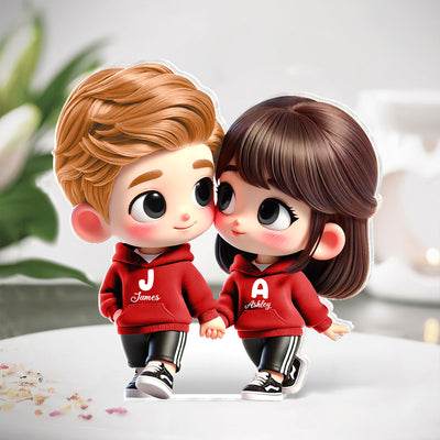 3D Effect Cute Cartoon Couple Holding Hands Personalized Acrylic Block Plaque, Anniversary &  Gift for him, Gift for her