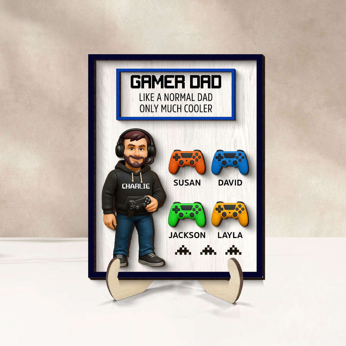 Gamer Dad Much Cooler Personalized 2-Layered Wooden Plaque, Father's Day Gift for Gamer Dads