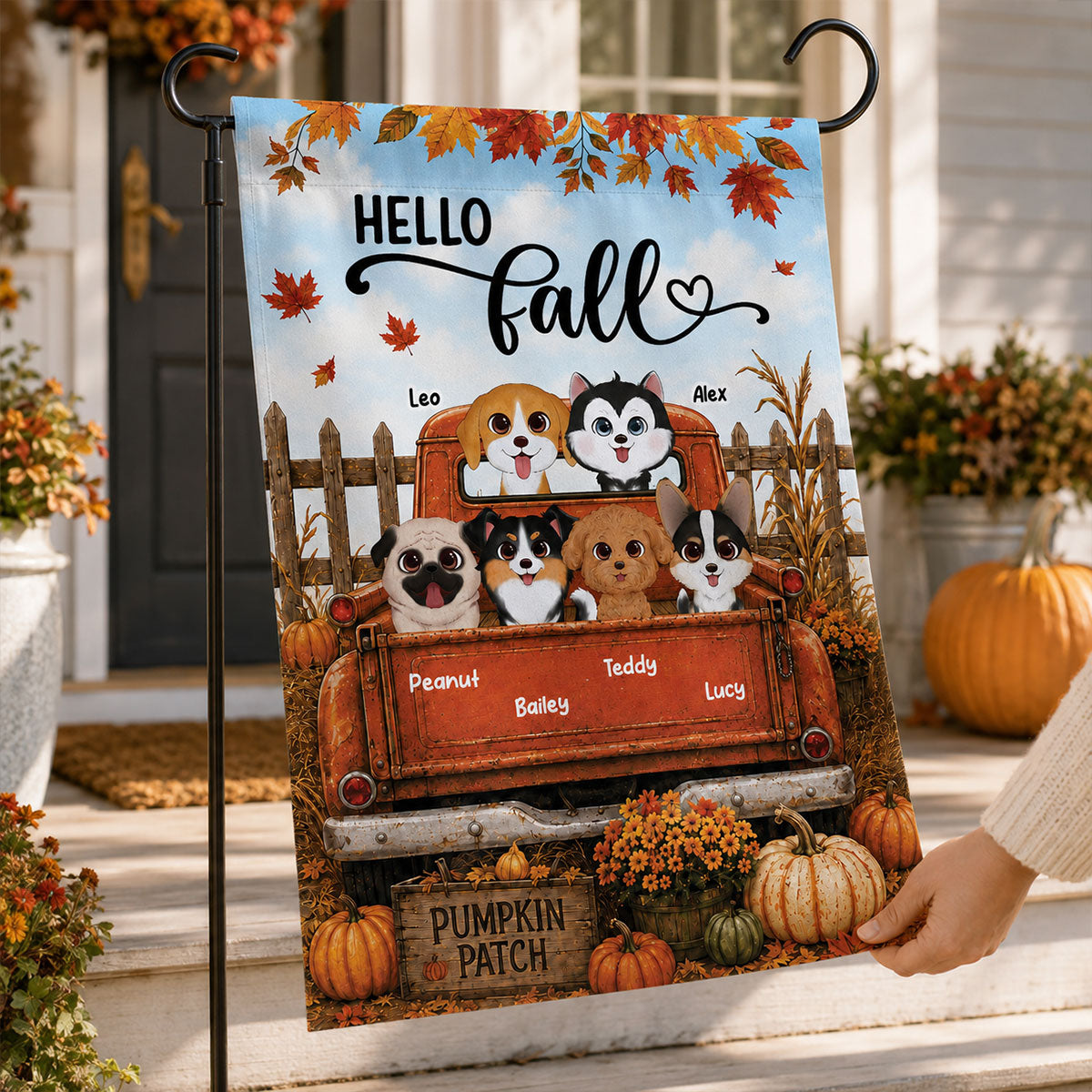Trending Dogs On Truck - Personalized Garden Flag - Fall Season Gift For Dog Lovers