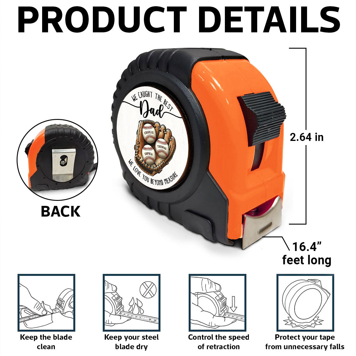 We Caught The Best Dad Love You Beyond Measure Baseball Personalized Tape Measure| Coolest Father's Day Gift For Dad, Husband