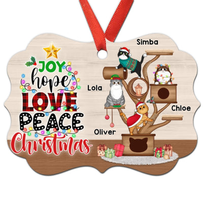 Joy Peace Hope Fluffy Cat Tower Personalized Christmas Ornament