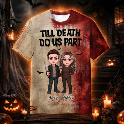 Halloween Horror Theme Couple Till Death Do Us Part - Personalized Shirt - Halloween Matching Shirts For Couple