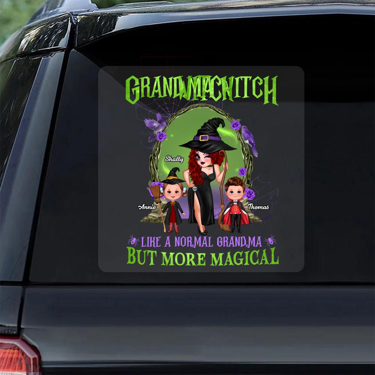 Purple And Green Pretty Grandma Halloween Personalized Decal, Halloween Decor