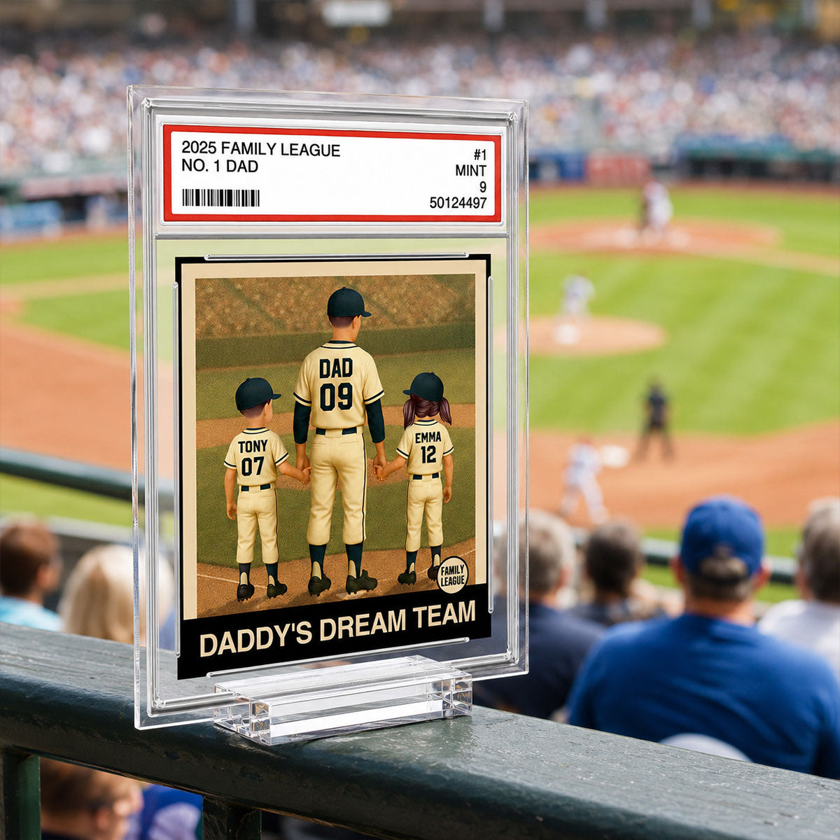 Baseball No. 1 Dad Man & Kids Trading Card Style - Personalized Acrylic Plaque