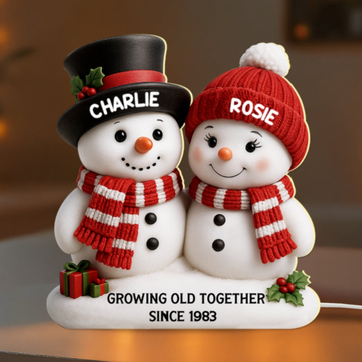 Christmas Snowman Couple Growing Old Together - Personalized Light Box - Gift For Couple