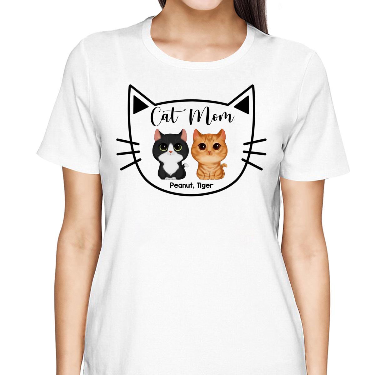 Cat Mom Watercolor Cute Cats Cat Face Shape Personalized Shirt