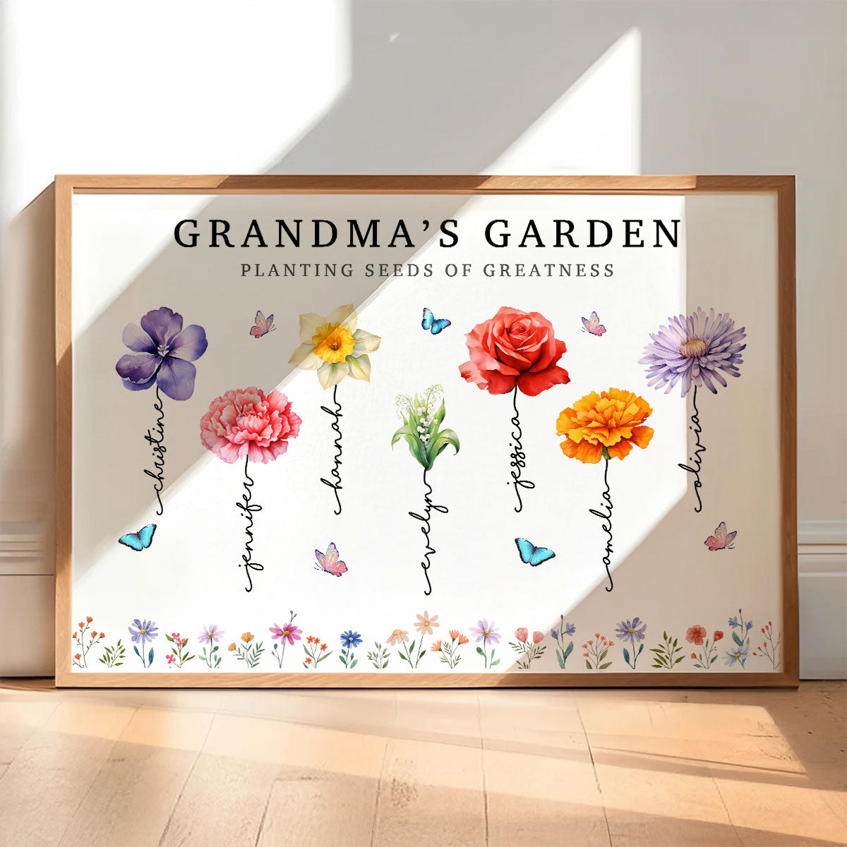 Grandma's Garden Planting Seeds Of Greatness, Birth Month Flower Personalized Poster, Christmas Gift For Grandma