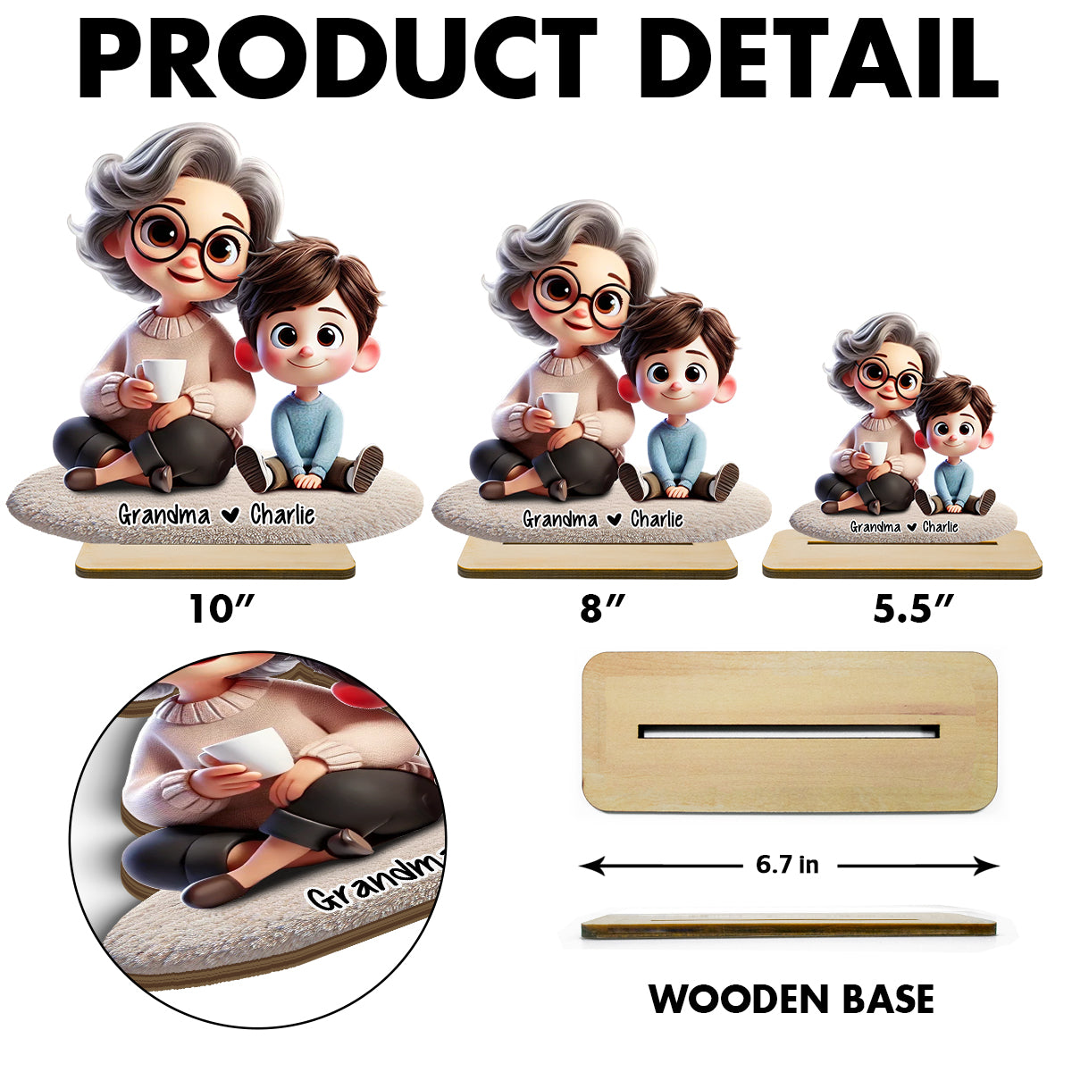 Happy Grandma & Grandkid 3D Personalized Standing Wooden Plaque, Perfect 2025 Gift For Mom, For Grandma