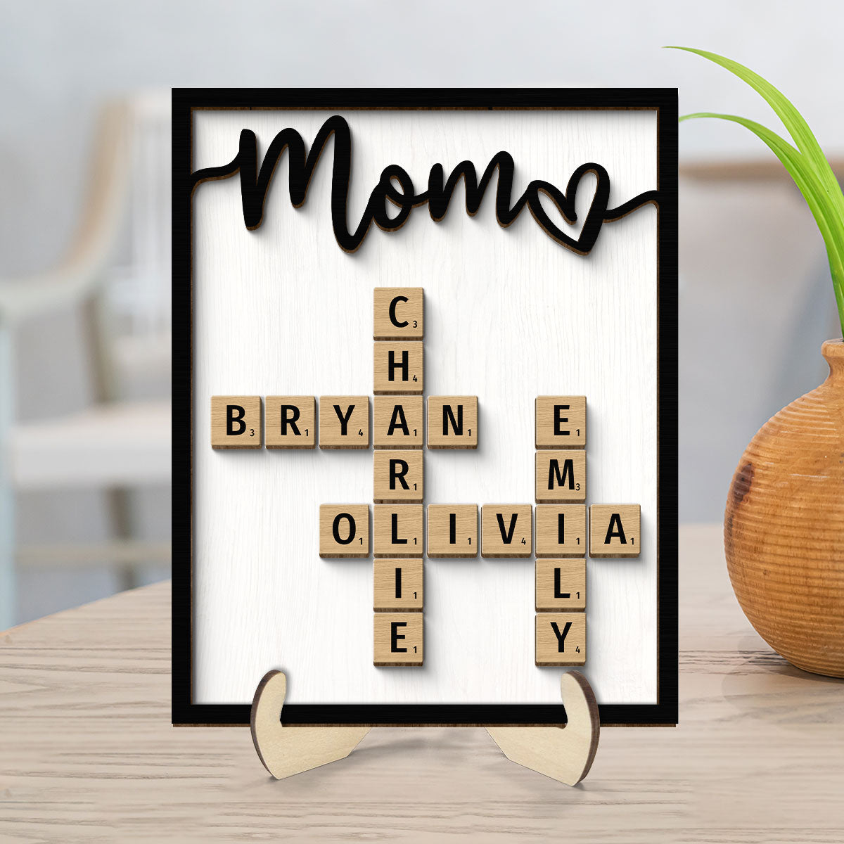 Grandkids Names In Crossword Unique Gift For Mom Grandma Personalized 2-Layer Wooden Plaque