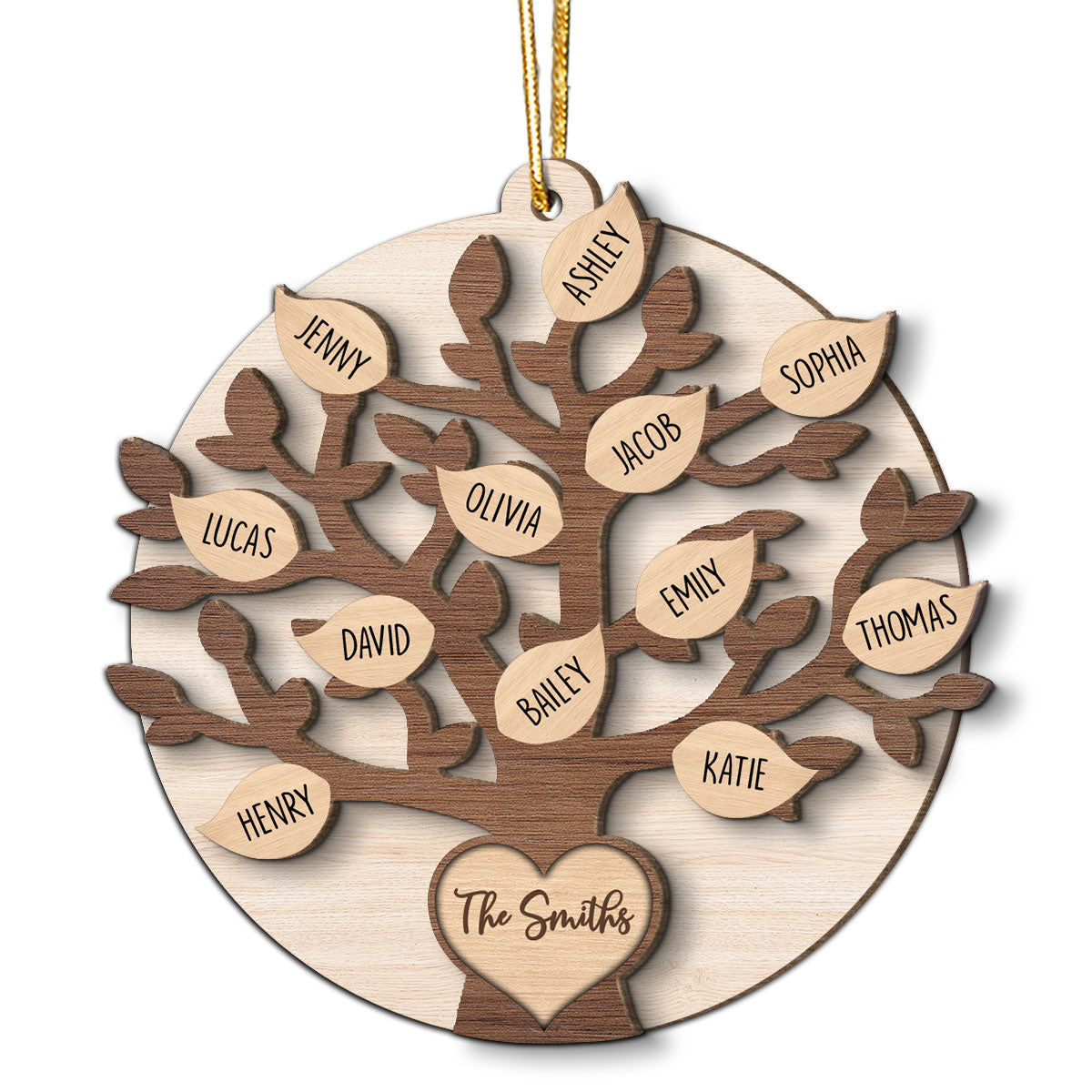 Family Tree Member Names Personalized 2-Layer Wooden Ornament