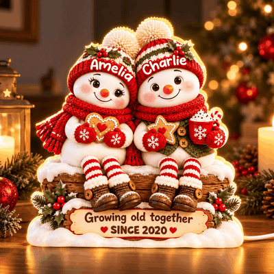 Snowman Couple Growing Old Together - Personalized Light Box - Heartfelt & Thoughtful Christmas Gift for Her, for Him