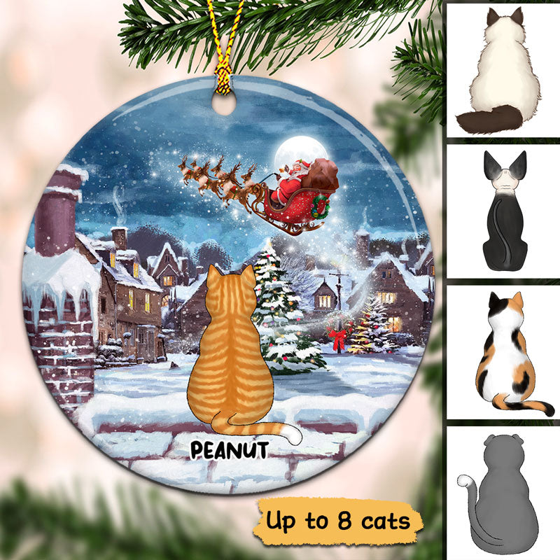 Cats On Rooftop Christmas Personalized Circle Ornament