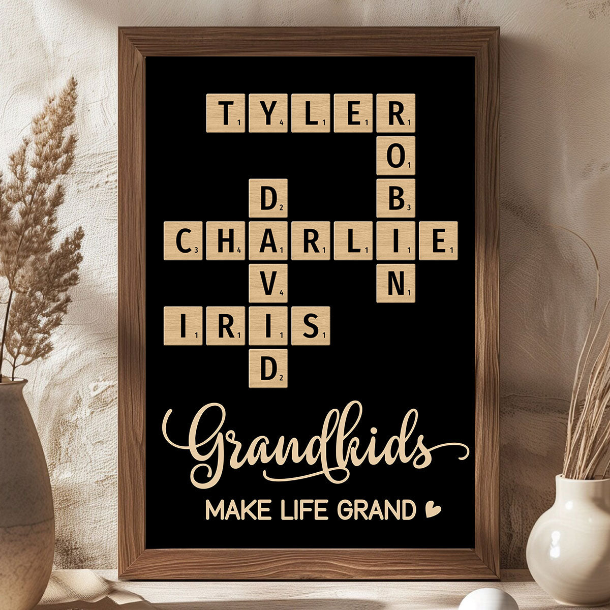 Grandkids Make Life Grand Heart Crossword Puzzle Art Personalized Poster