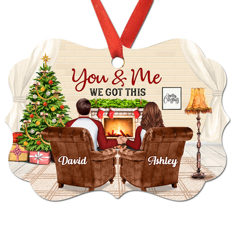 You Me We Got This Couple At Fireplace Back View Personalized Christmas Ornament
