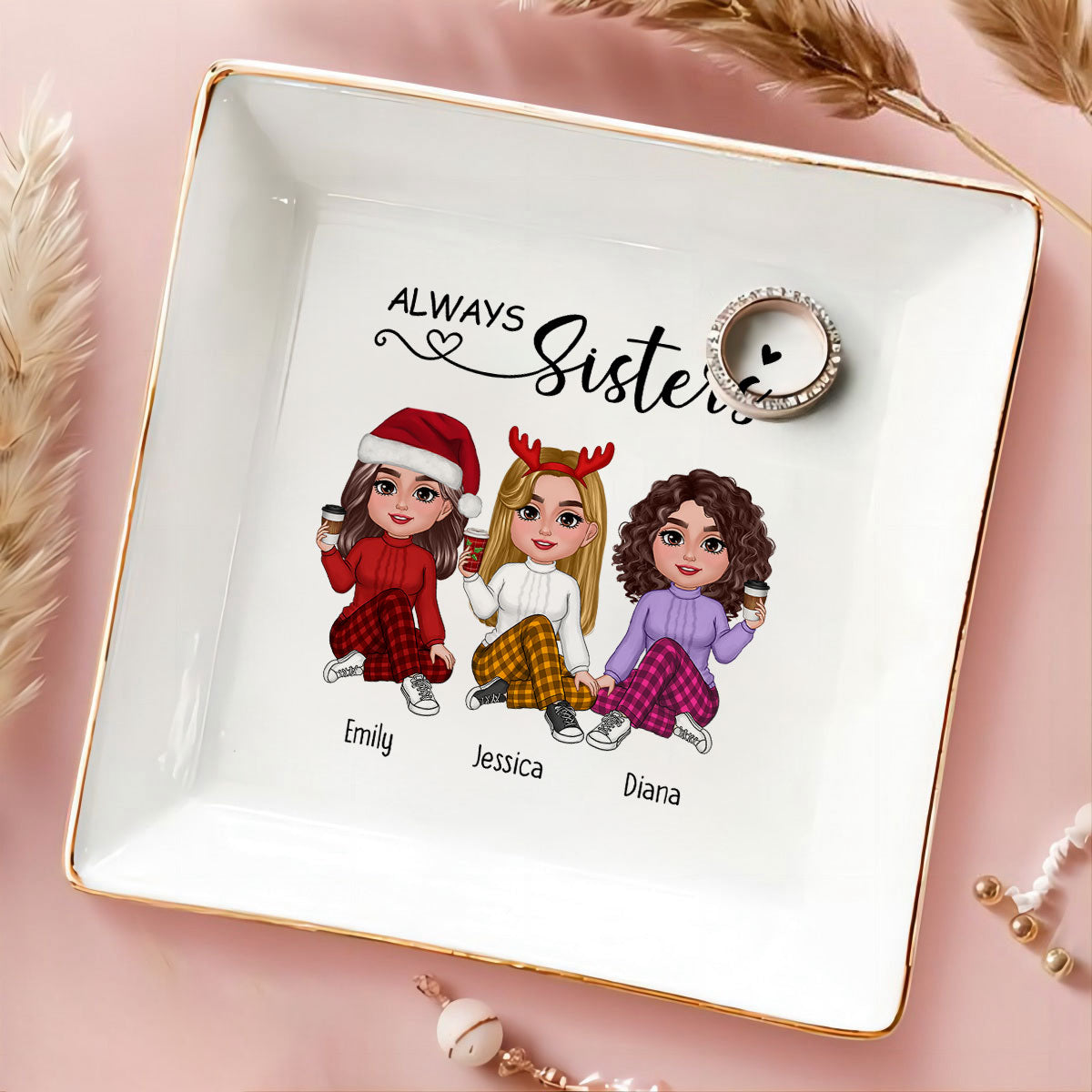 Always Sisters Personalized Jewelry Dish, Birthday Christmas Sister Appreciation Gift