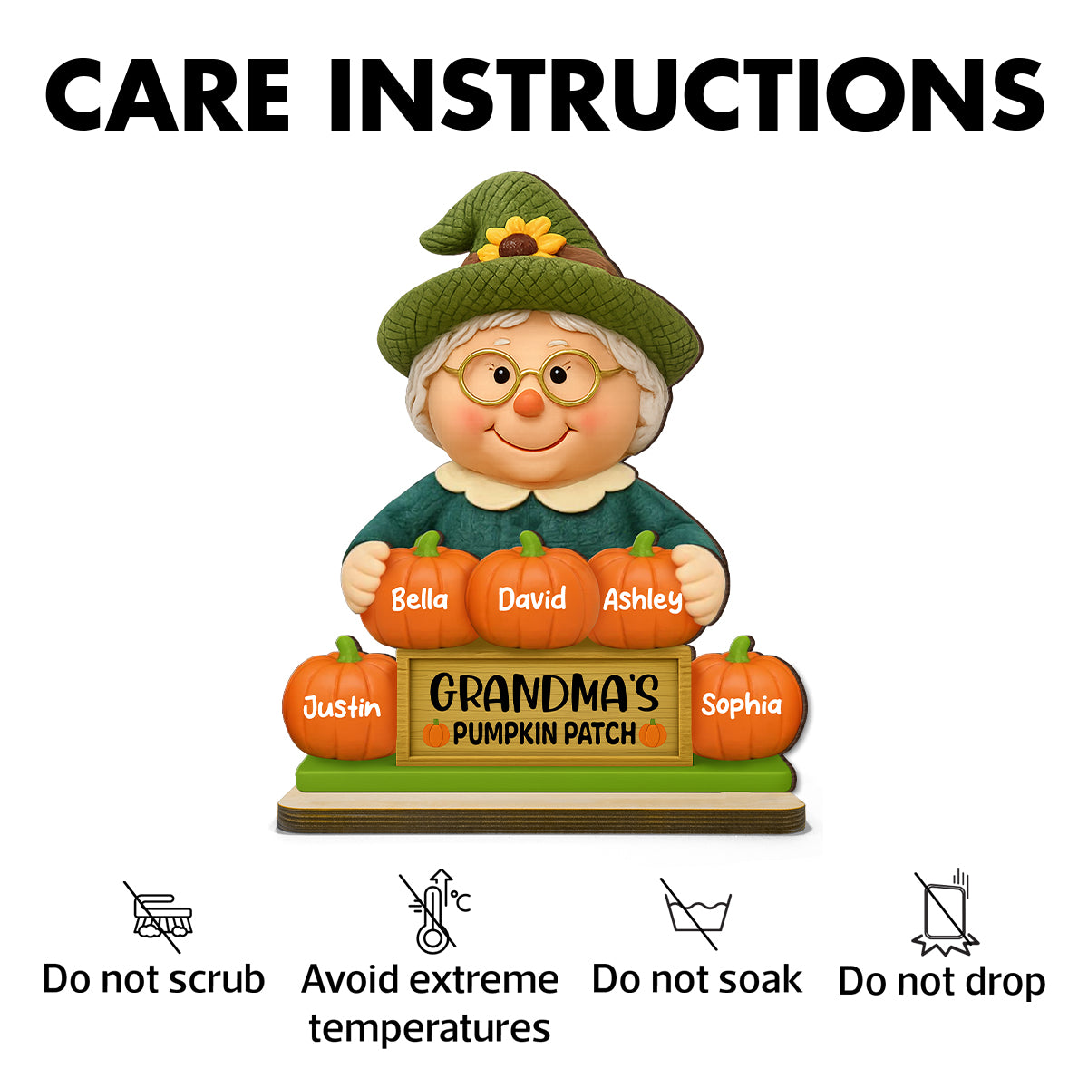 Grandma's Pumpkin Patch Scarecrow Personalized Standing Wooden Plaque, Fall Decor for Grandma