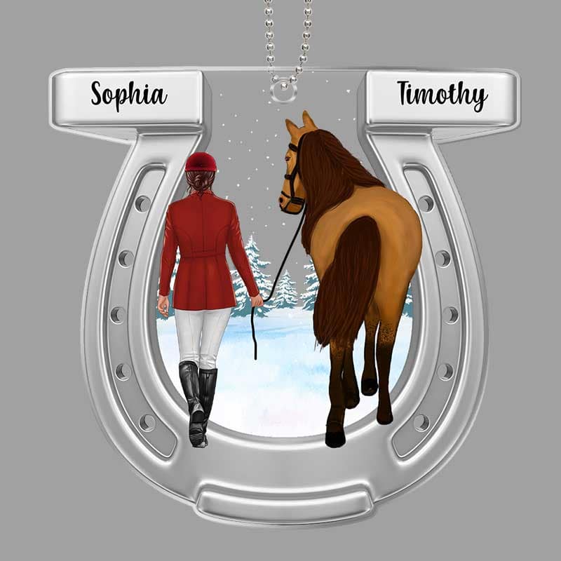 Girl And Horse Back View Horseshoe Personalized Acrylic Ornament