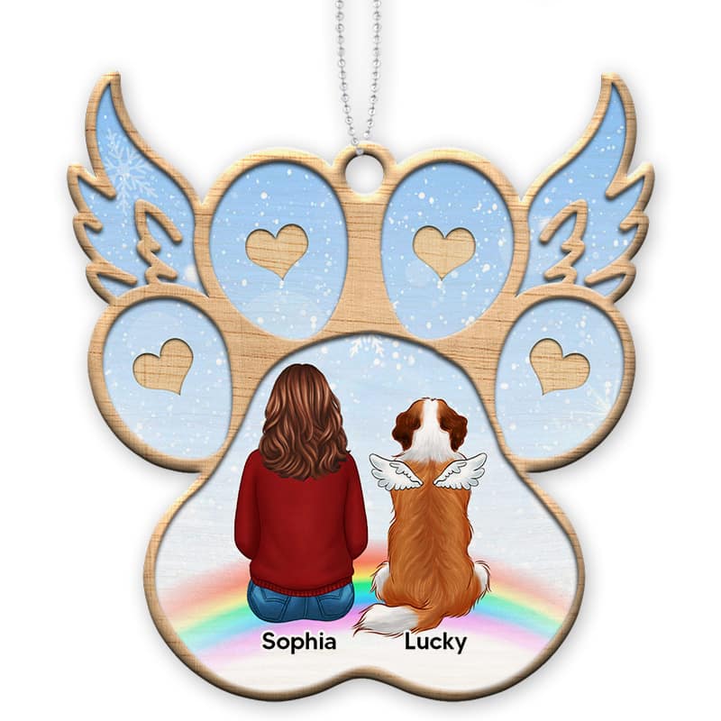 Forever In My Heart Paw Wings Dog Memorial Personalized Wooden Ornament