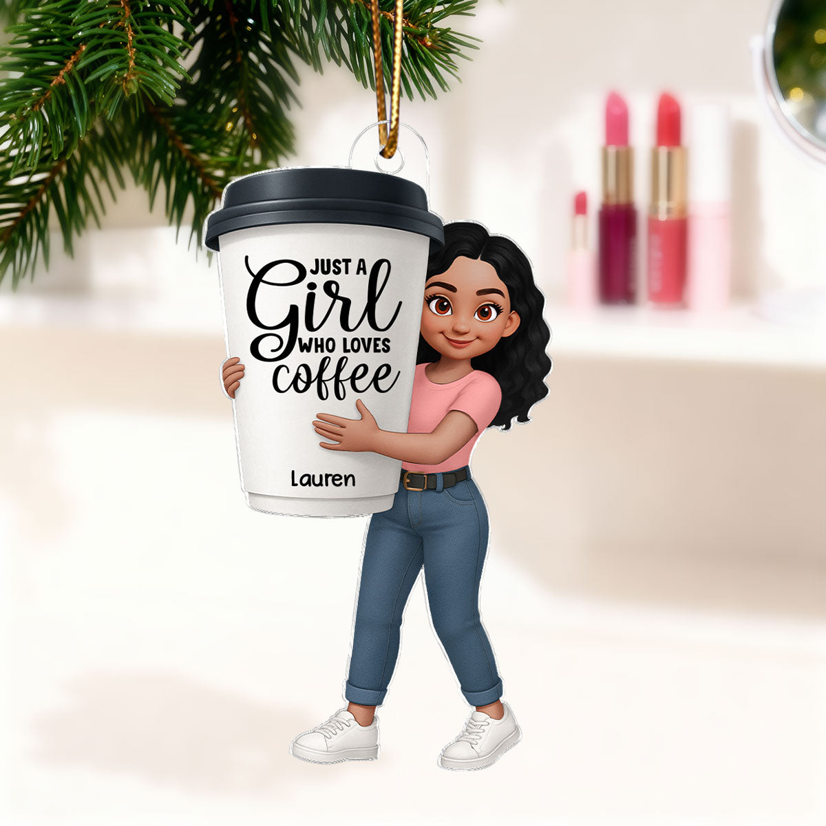 Coffee Girl 3D Effect - Personalized Acrylic Ornament - Christmas Gift For Coffee Lovers