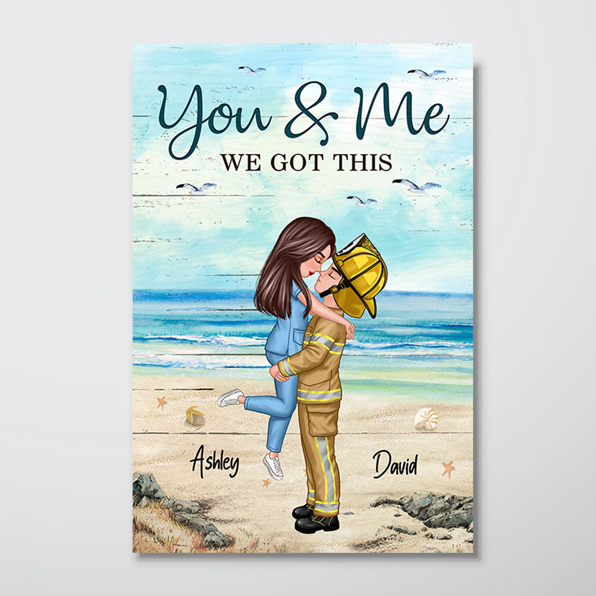 Couple Valentine‘s Day Gifts by Occupation Gift For Her Gift For Him Firefighter, Nurse, Police Officer Personalized Vertical Poster